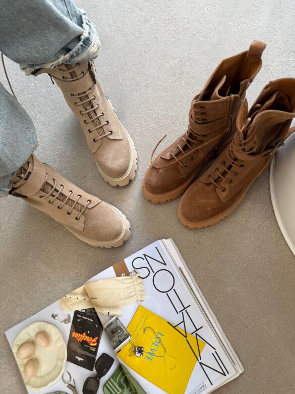 Botki Modero skóra naturalna jasnobeżowe 