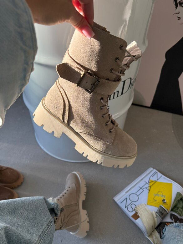 Botki Modero skóra naturalna jasnobeżowe 