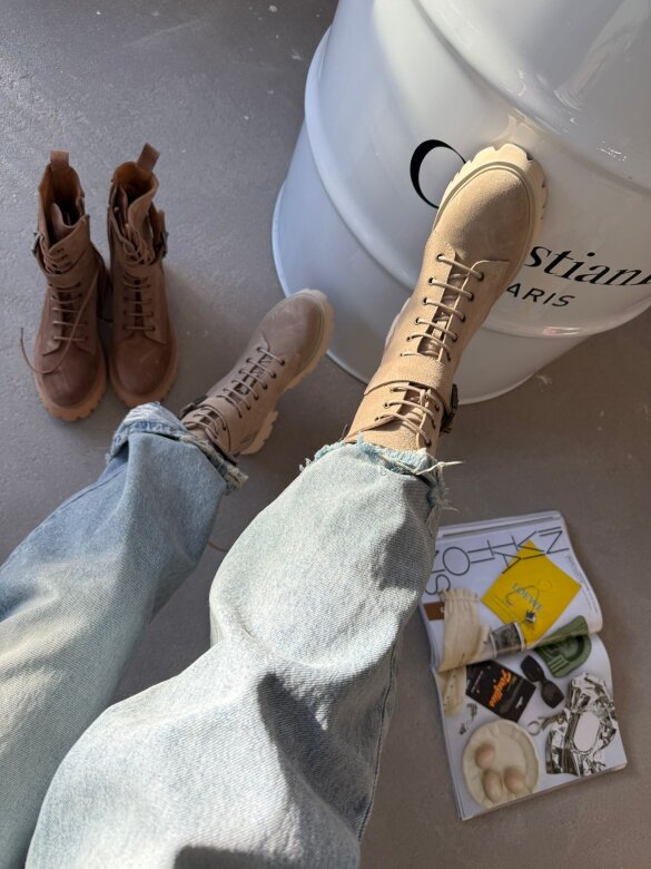 Botki Modero skóra naturalna jasnobeżowe 