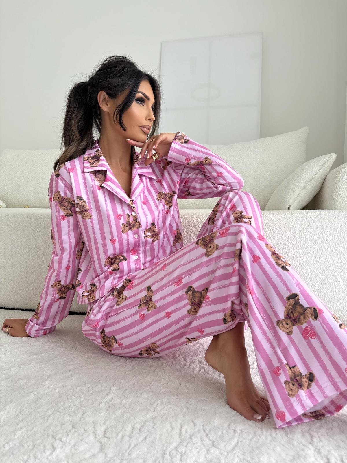 Piżama 2w1 Dream w paski pudrowa