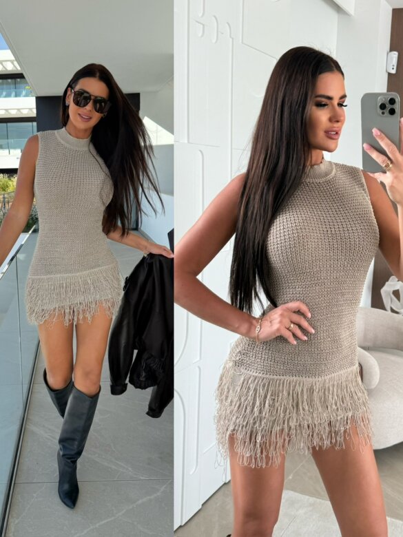 Sukienka Bellezza dzianinowa beżowa 