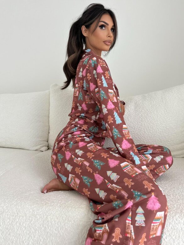 Piżama 2w1 Dream w choinki brązowa