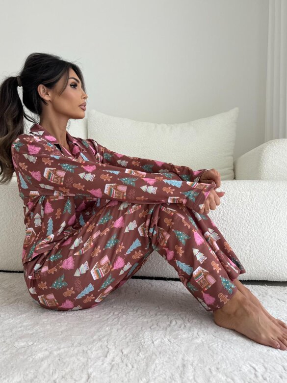 Piżama 2w1 Dream w choinki brązowa