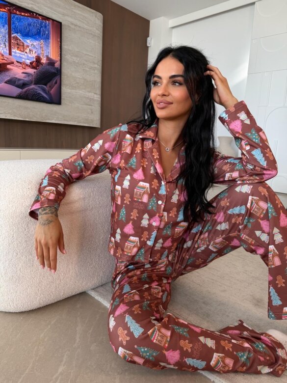 Piżama 2w1 Dream w choinki brązowa