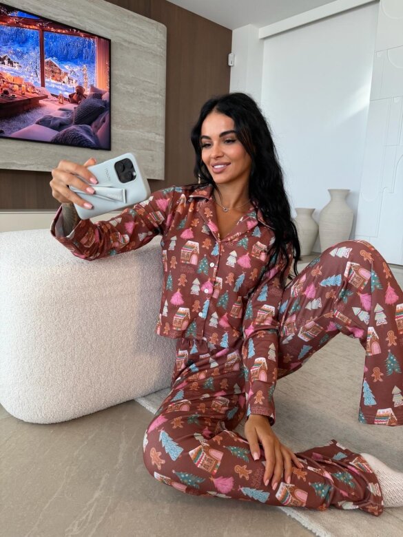 Piżama 2w1 Dream w choinki brązowa