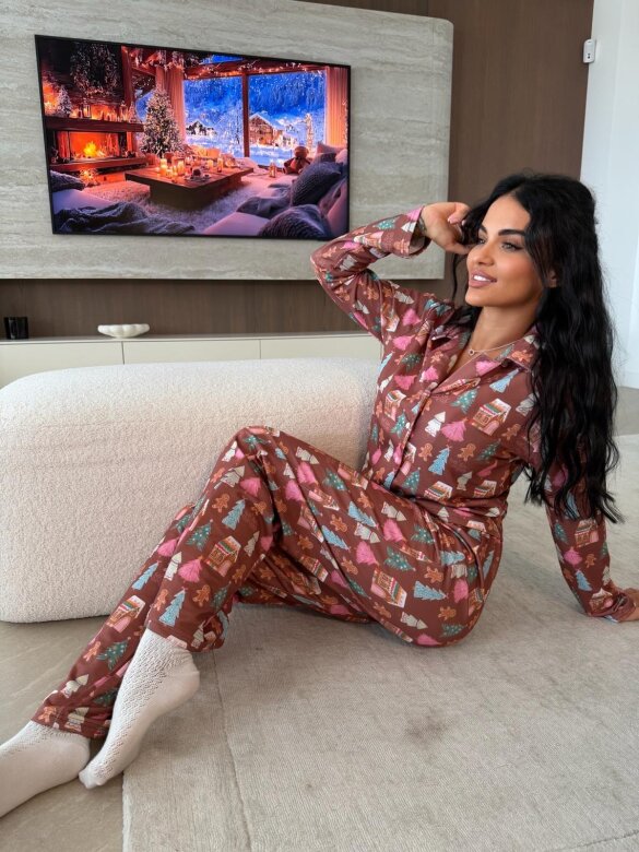 Piżama 2w1 Dream w choinki brązowa