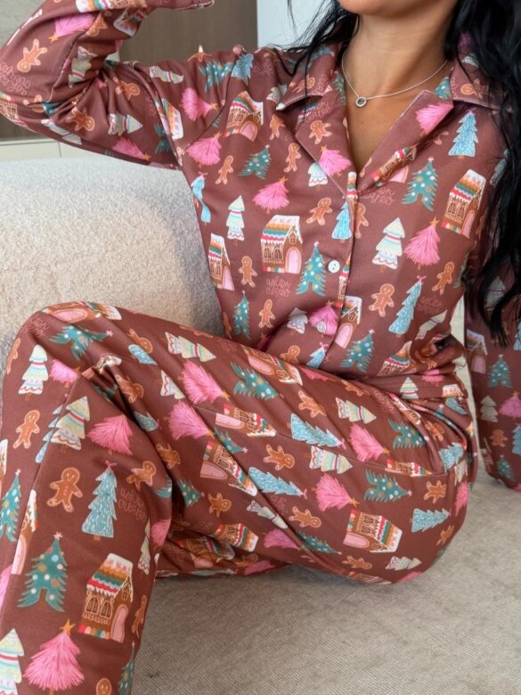 Piżama 2w1 Dream w choinki brązowa