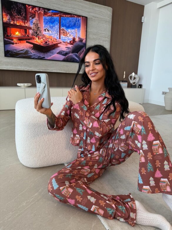 Piżama 2w1 Dream w choinki brązowa