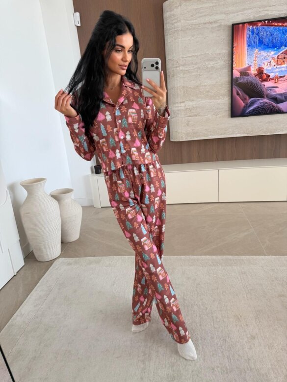 Piżama 2w1 Dream w choinki brązowa