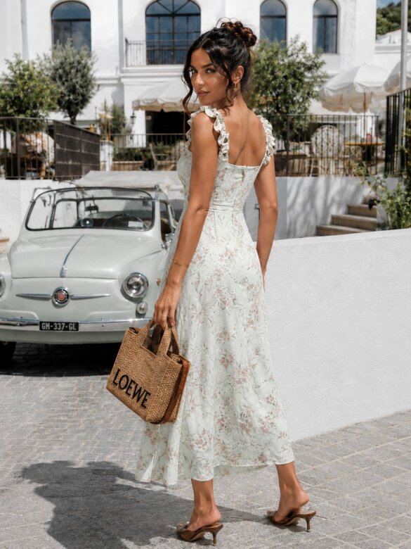 Dress Femme Essence flowers with viscose matcha