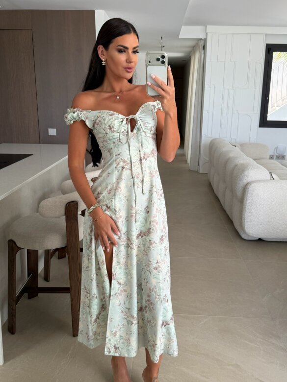 Dress Femme Essence flowers with viscose matcha