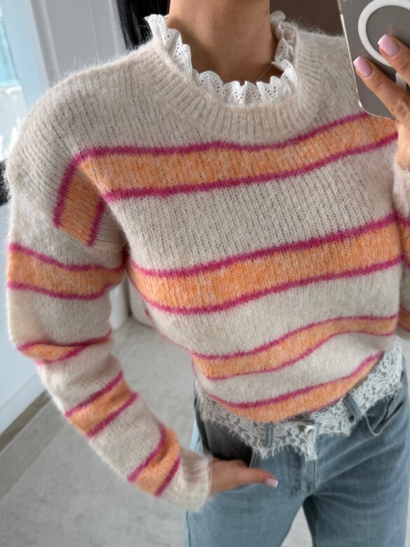 Sweter Joni w paski beżowo-pomarańczowy