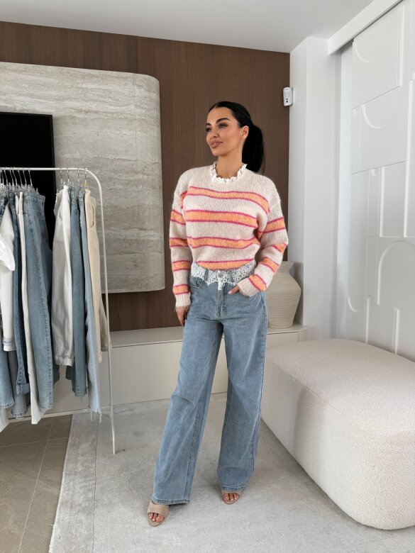 Sweter Joni w paski beżowo-pomarańczowy