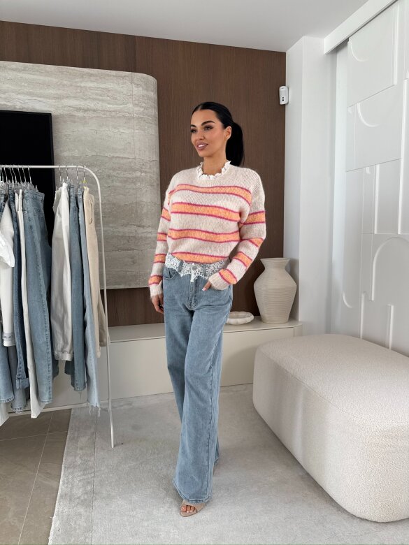 Sweter Joni w paski beżowo-pomarańczowy