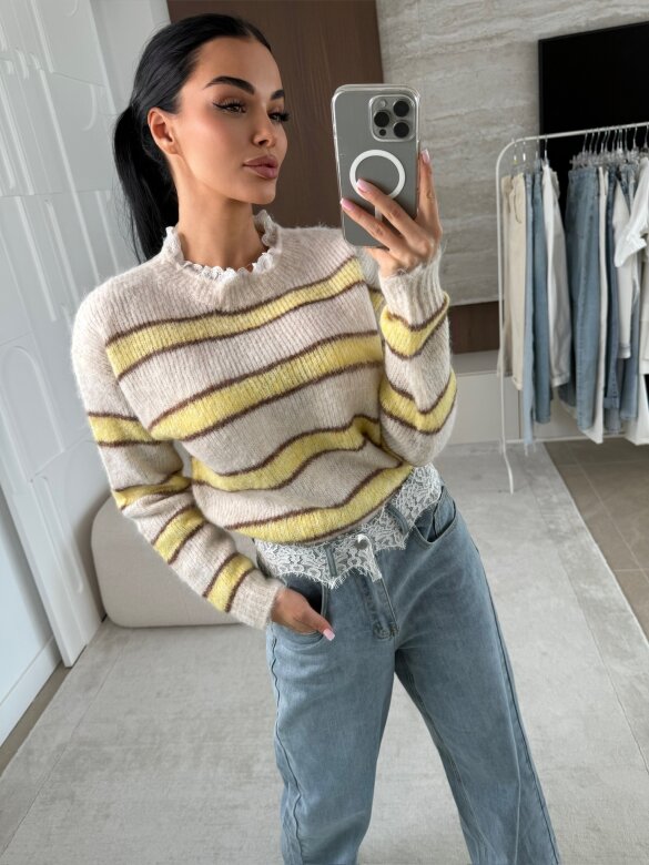 Sweter Joni w paski beżowo-żółty