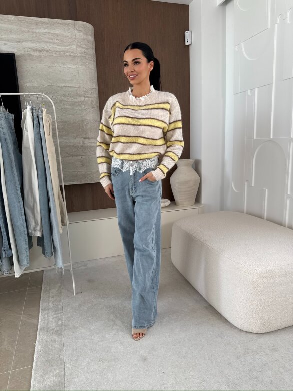 Sweter Joni w paski beżowo-żółty