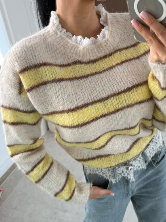 Sweter Joni w paski beżowo-żółty