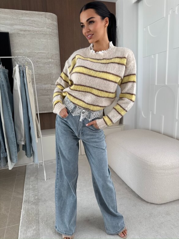 Sweter Joni w paski beżowo-żółty