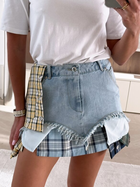 Spódniczka Fleuris jeans w kratę jasnoniebieska