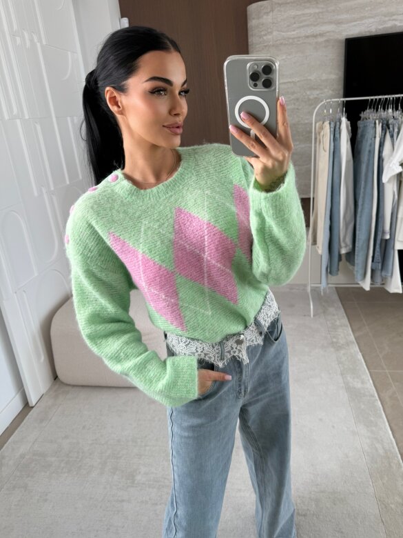 Sweter Zova pistacjowo-pudrowy