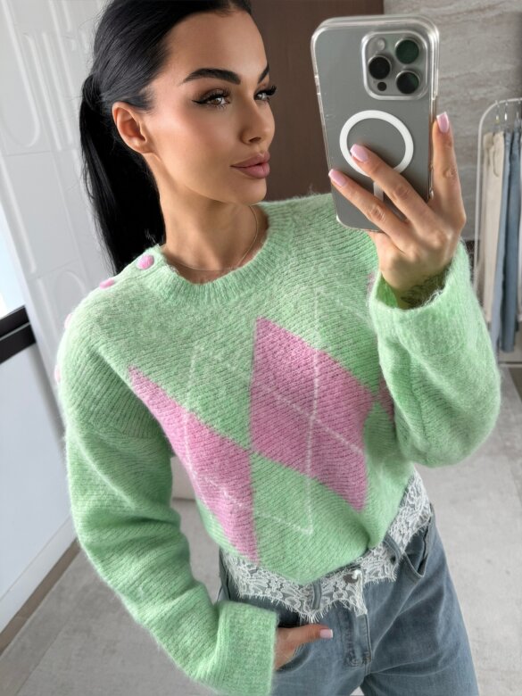 Sweter Zova pistacjowo-pudrowy