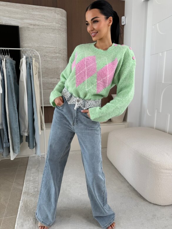 Sweter Zova pistacjowo-pudrowy