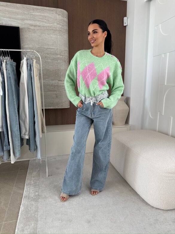 Sweter Zova pistacjowo-pudrowy