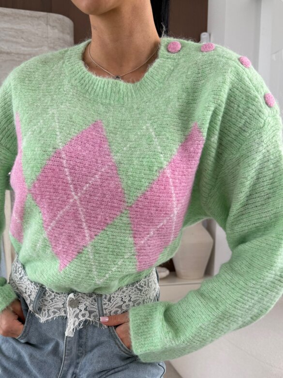 Sweter Zova pistacjowo-pudrowy