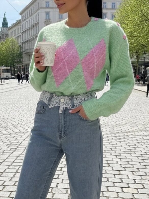 Sweter Zova pistacjowo-pudrowy