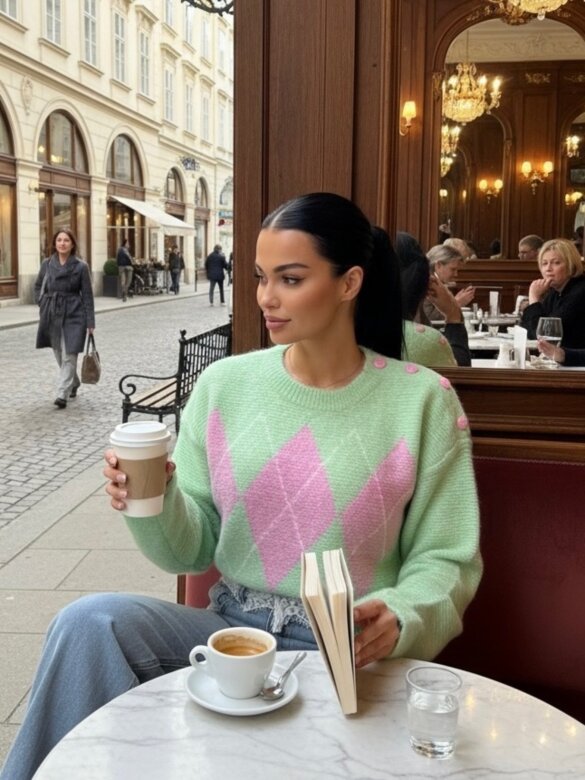 Sweter Zova pistacjowo-pudrowy