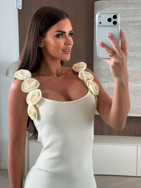 Sukienka Delisse prążkowana ecru 