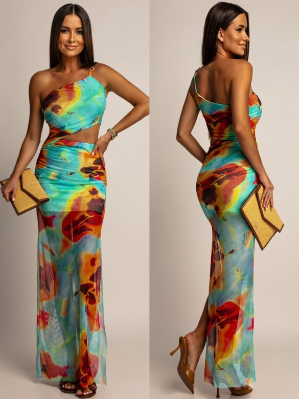 Sukienka Elien maxi w print turkusowa
