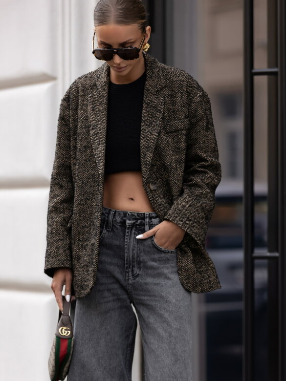 Marynarka Eva w jodełkę czarno-karmelowa