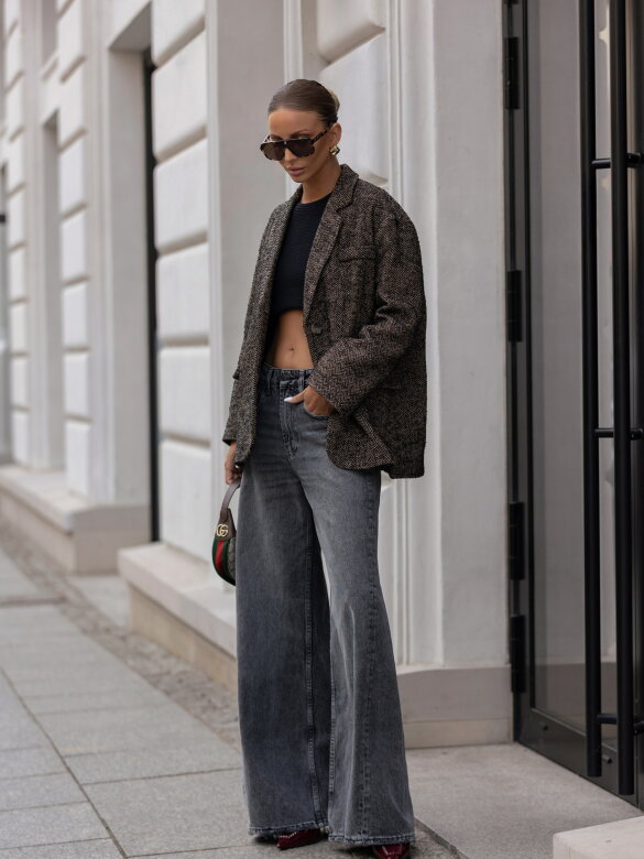 Marynarka Eva w jodełkę czarno-karmelowa