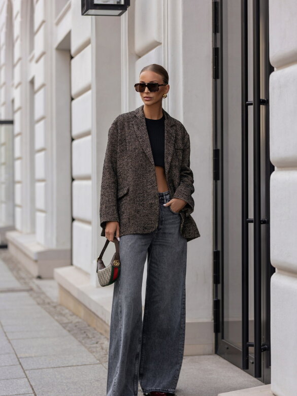 Marynarka Eva w jodełkę czarno-karmelowa