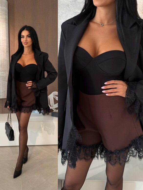Shorts Nuvetto with lace chocolate