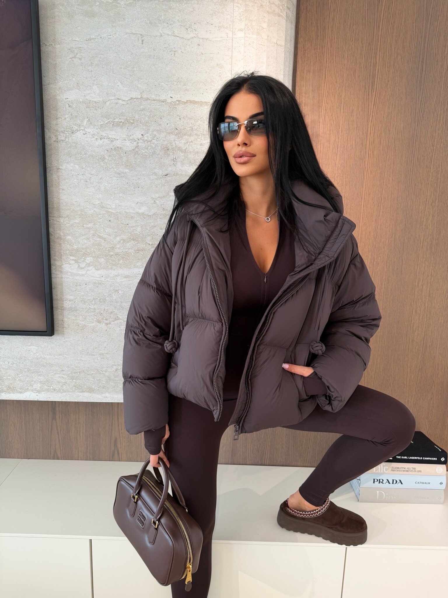 Kurtka Vellaro z puchem kaczym czekoladowa