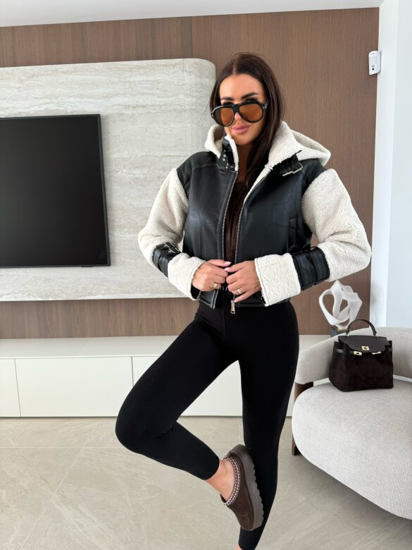 Kurtka Vionne eko skóra czarno-biała