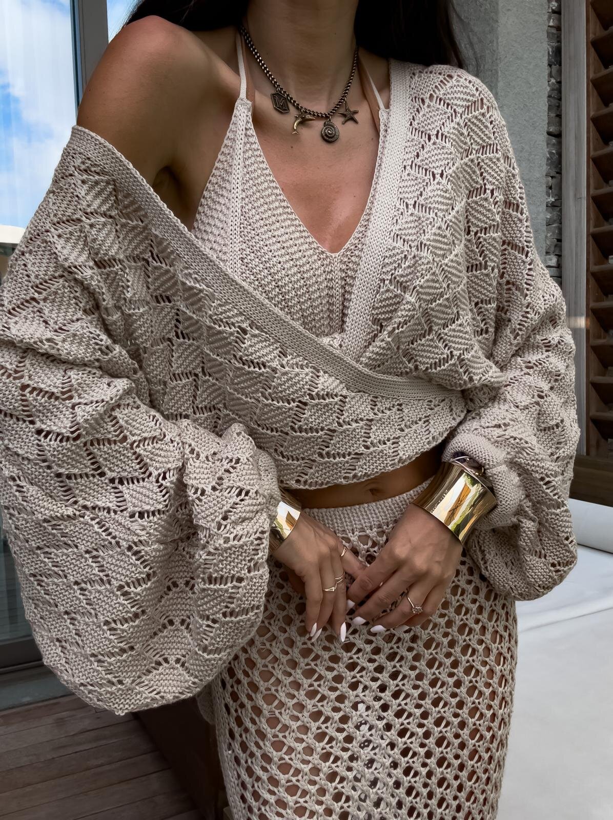 Sweter Lorin ażurowy beżowy
