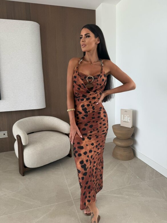 Sukienka Glory maxi animal print karmelowo-czarna
