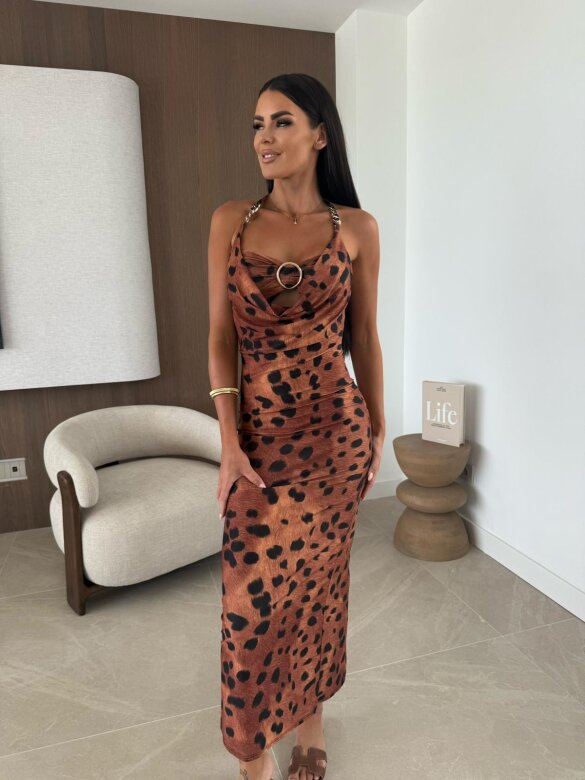 Sukienka Glory maxi animal print karmelowo-czarna