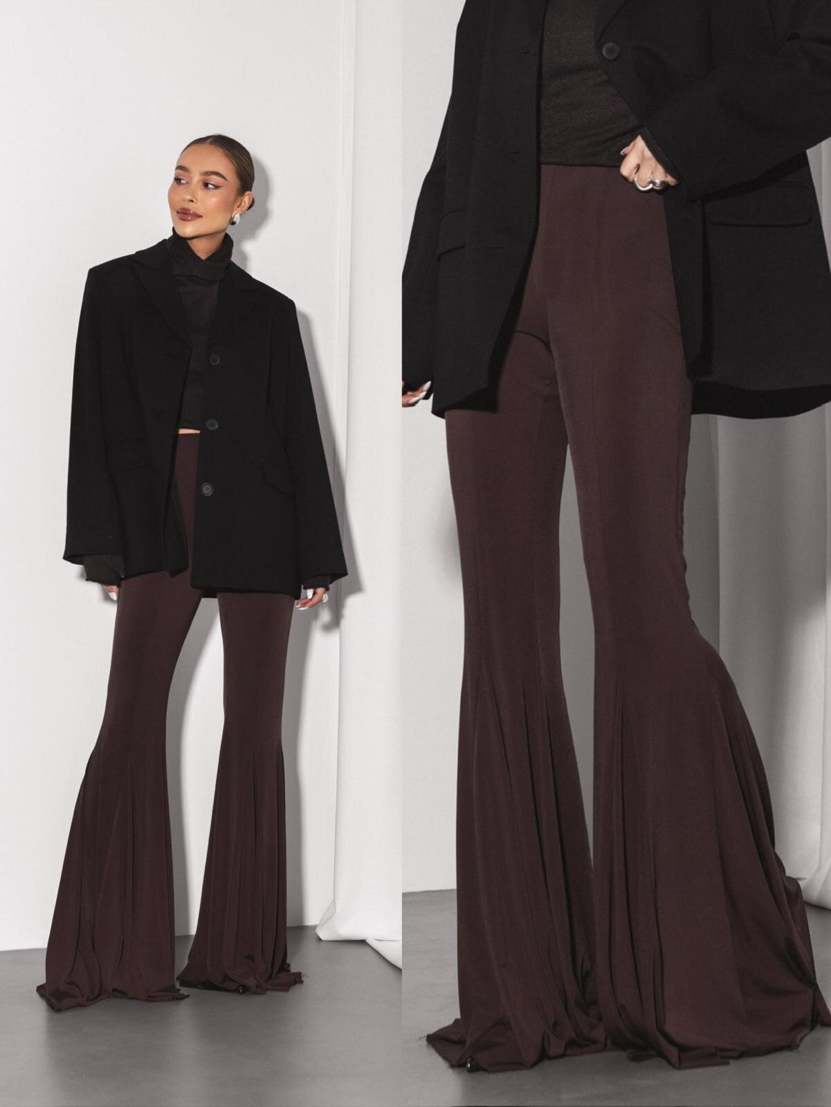 Spodnie Lucenzo dzwony czekoladowe 