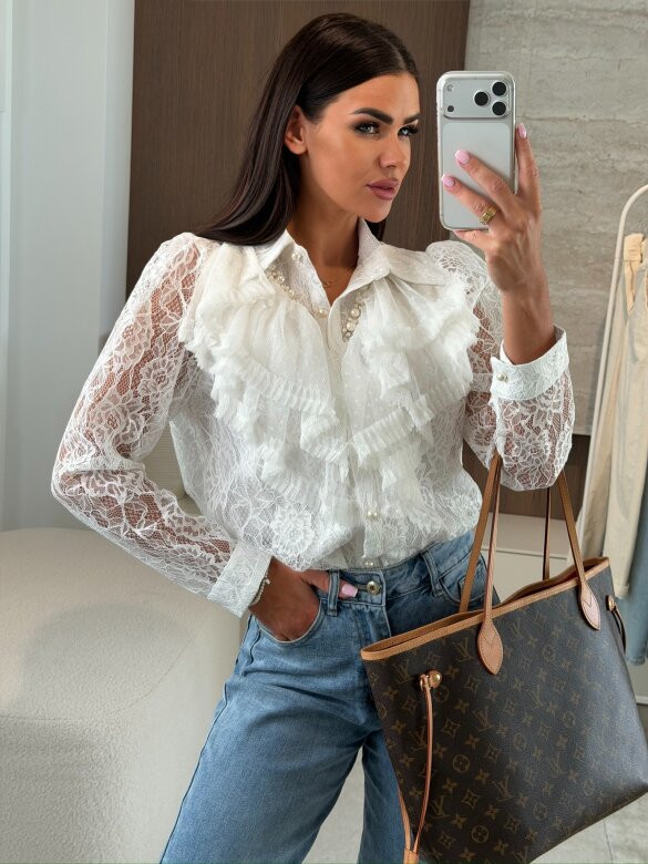 Koszula Mitte z perłami biała