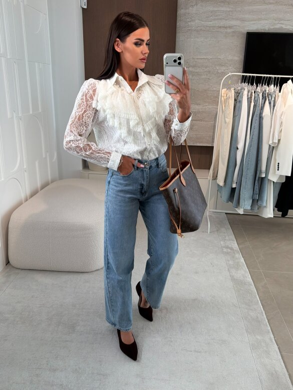 Koszula Mitte z perłami biała