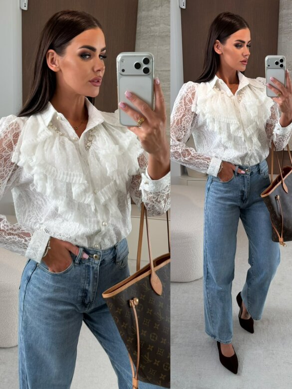 Koszula Mitte z perłami biała