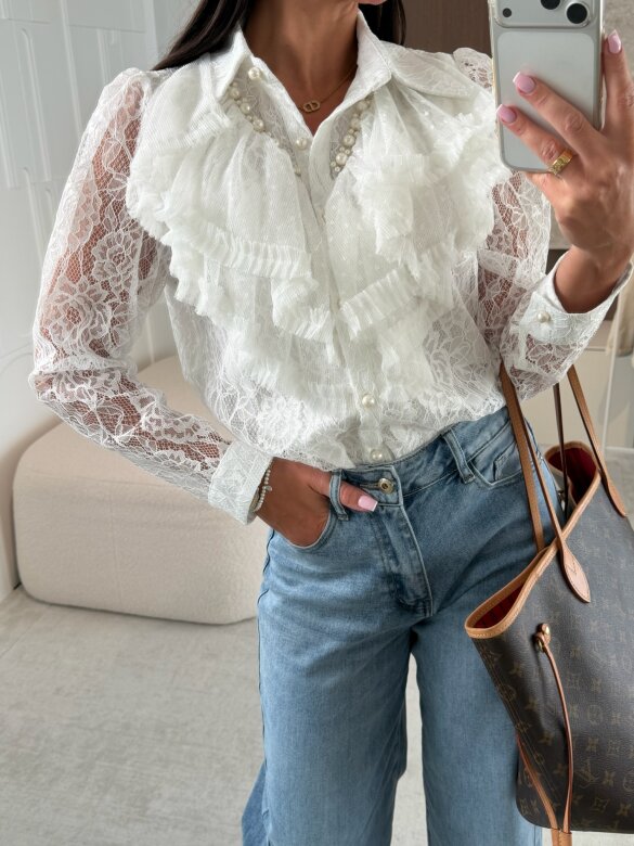 Koszula Mitte z perłami biała