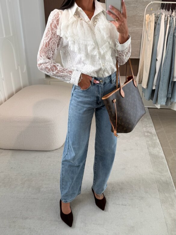 Koszula Mitte z perłami biała