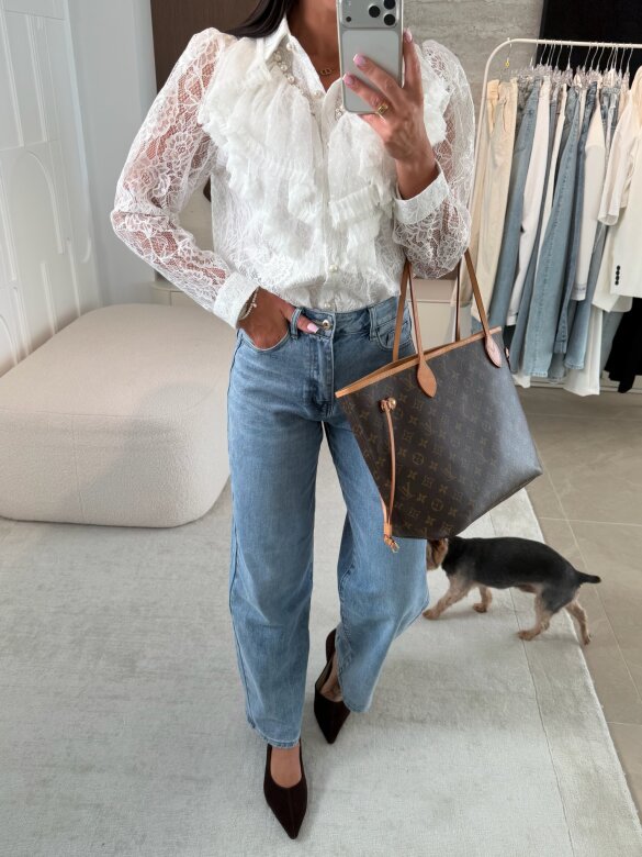 Koszula Mitte z perłami biała