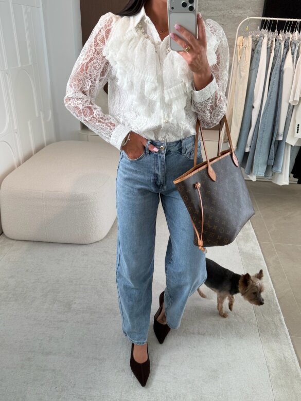 Koszula Mitte z perłami biała