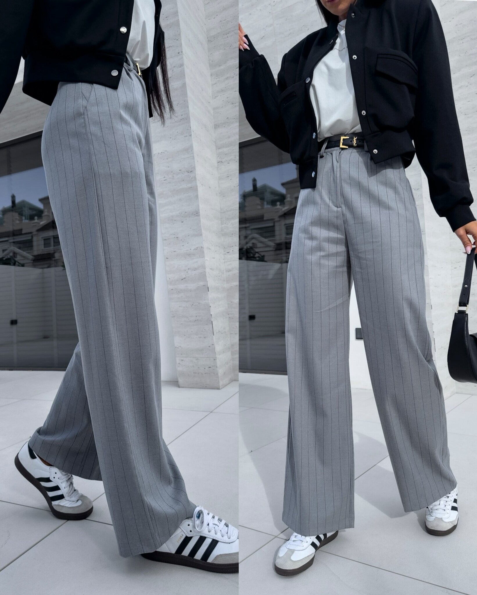 Spodnie Graye elegant w paski szare